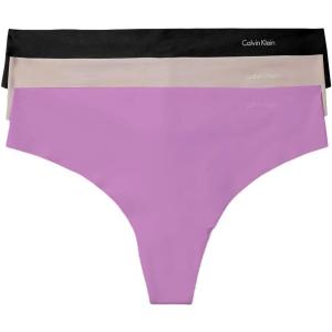 imageCalvin Klein Womens Invisibles Seamless Thong Panties 3 PackIris OrchidCedarBlack