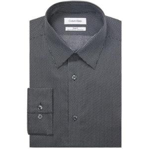 imageCalvin Klein Mens Non Iron Slim Fit Herringbone French Cuff Dress ShirtBlack Multi