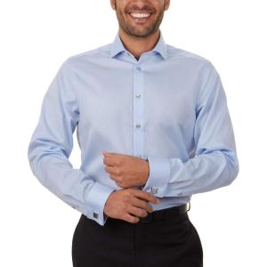 imageCalvin Klein Mens Non Iron Slim Fit Herringbone French Cuff Dress ShirtBlue