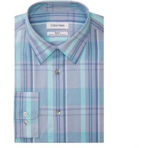 imageCalvin Klein Mens Non Iron Slim Fit Herringbone French Cuff Dress ShirtBlue Multi