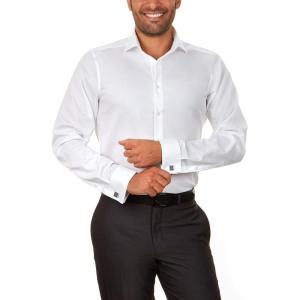 imageCalvin Klein Mens Non Iron Slim Fit Herringbone French Cuff Dress ShirtWhite