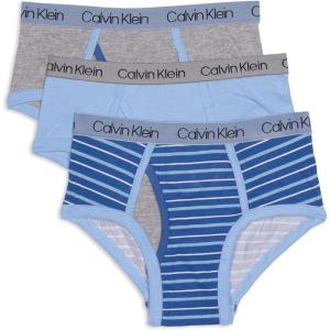 imageCalvin Klein Boys Little Modern Cotton Assorted Briefs Underwear 3 PackBlue and Grey Stripe  Blue Bell  Heather Grey