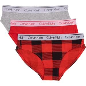 imageCalvin Klein Boys Little Modern Cotton Assorted Briefs Underwear 3 PackRed Buffalo PlaidHigh Risk RedHeather Gray