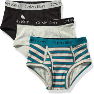 imageCalvin Klein Boys Little Modern Cotton Assorted Briefs Underwear 3 PackSea Green Stripe  Heather Grey  Black