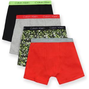 imageCalvin Klein Boys Underwear Four Pack Boxer Brief Value PackBlackHeather GreySplatterRed