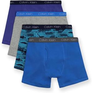 imageCalvin Klein Boys Underwear Four Pack Boxer Brief Value PackMarlinHeather GreyCamoFrench Blue