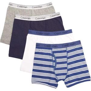 imageCalvin Klein Boys Underwear Four Pack Boxer Brief Value PackWhite Blue Stripe