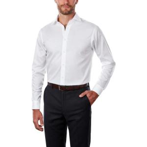 imageCalvin Klein Mens Regular Fit Non Iron Herringbone Spread Collar Dress ShirtWhite