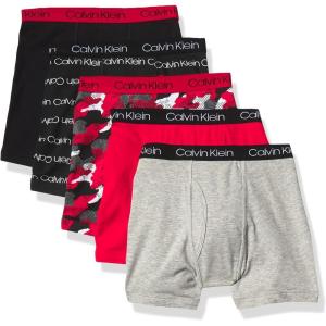 imageCalvin Klein Boys Modern Cotton Boxer Briefs 5 PackBlackHeatherCamoRedStripe