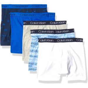 imageCalvin Klein Boys Modern Cotton Boxer Briefs 5 PackWhiteBlue LogoGreyBlue IconBlue