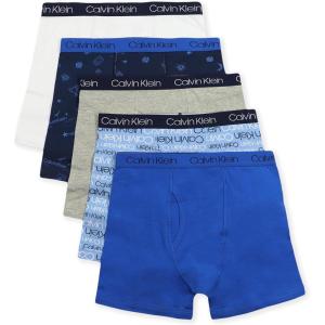 imageCalvin Klein Boys Modern Cotton Boxer Briefs 5 PackWhiteCk LogoGrayCkBlue