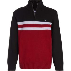 imageCalvin Klein Boys Half Zip Pullover Sweater Ribbed Neckline ampamp Logo DetailingRedBlack