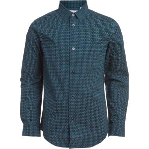 imageCalvin Klein Boys Long Sleeve Patterned Dress Shirt Buttondown Style With Cuffs ampamp Shirttail HemDeep Teal