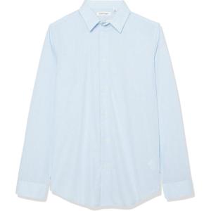 imageCalvin Klein Boys Long Sleeve Patterned Dress Shirt Buttondown Style With Cuffs ampamp Shirttail HemLight Blue Heathered