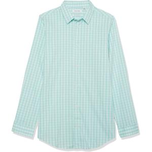 imageCalvin Klein Boys Long Sleeve Patterned Dress Shirt Buttondown Style With Cuffs ampamp Shirttail HemSeafoam Plaid