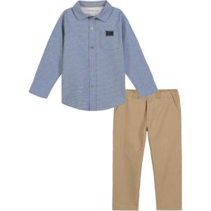 imageCalvin Klein boys 2 Pieces Long Sleeve Woven Shirt SetBlue Denim  British Khaki
