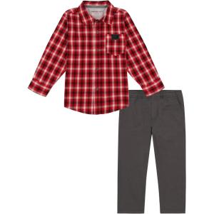 imageCalvin Klein boys 2 Pieces Long Sleeve Woven Shirt SetChili Pepper  Wolf Grey