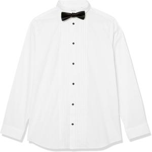 imageCalvin Klein boys Long Sleeve Tuxedo Dress Shirt With Bow Tie Buttondown Style With Classic Pleated Bib Includes Matching Hanky
