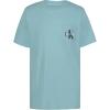 imageCalvin Klein Boys Short Sleeve Pocket Logo Crew Neck TShirt Soft Comfortable Relaxed FitBlue Elixer Heather