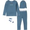 imageCalvin Klein babyboys 4piece Set With Long Sleeve Tee ampamp Pants Ultrasoft Beanie ampamp Socks IncludedCoronet Blue