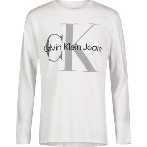 imageCalvin Klein Boys Big Long Sleeve Crew Neck TShirt Soft Comfortable Relaxed Fit3color Monologo White
