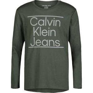 imageCalvin Klein Boys Big Long Sleeve Crew Neck TShirt Soft Comfortable Relaxed FitAligned Deep Forest