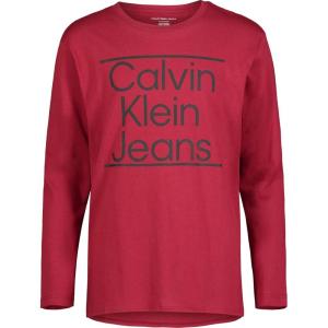imageCalvin Klein Boys Big Long Sleeve Crew Neck TShirt Soft Comfortable Relaxed FitAligned Red Carpet