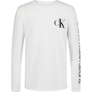 imageCalvin Klein Boys Big Long Sleeve Crew Neck TShirt Soft Comfortable Relaxed FitBig Ck White