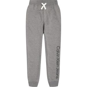 imageCalvin Klein Boys Big Pullon Fleece Jogger Sweatpants Drawstring ClosureVertical Logo Grey Heather Fc17