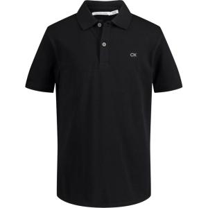 imageCalvin Klein Boys Short Sleeve Micro Pique Solid Polo Button Closure Soft ampamp ComfortableClassic Black