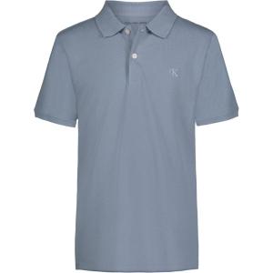 imageCalvin Klein Boys Short Sleeve Micro Pique Solid Polo Button Closure Soft ampamp ComfortableClassic Faded Denim