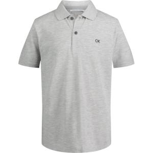 imageCalvin Klein Boys Short Sleeve Micro Pique Solid Polo Button Closure Soft ampamp ComfortableClassic Grey