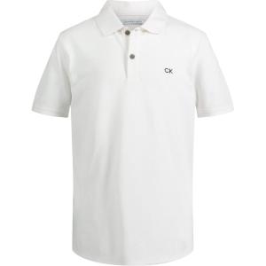 imageCalvin Klein Boys Short Sleeve Micro Pique Solid Polo Button Closure Soft ampamp ComfortableClassic White