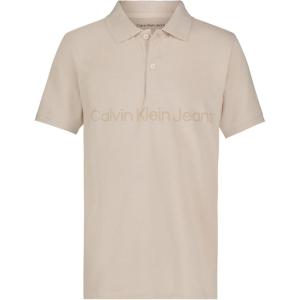imageCalvin Klein Boys Short Sleeve Micro Pique Solid Polo Button Closure Soft ampamp ComfortableClean Logo Oatmeal