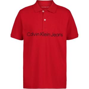 imageCalvin Klein Boys Short Sleeve Micro Pique Solid Polo Button Closure Soft ampamp ComfortableClean Logo Racing Red