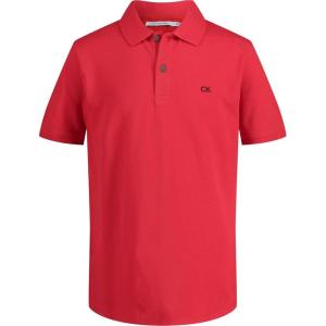 imageCalvin Klein Boys Short Sleeve Micro Pique Solid Polo Button Closure Soft ampamp ComfortableRacing Red