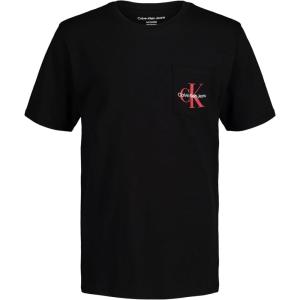 imageCalvin Klein Boys Short Sleeve Pocket Logo Crew Neck TShirt Soft Comfortable Relaxed FitClassic Black