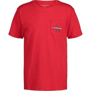 imageCalvin Klein Boys Short Sleeve Pocket Logo Crew Neck TShirt Soft Comfortable Relaxed FitClassic Racing Red