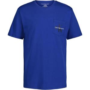 imageCalvin Klein Boys Short Sleeve Pocket Logo Crew Neck TShirt Soft Comfortable Relaxed FitClassic Surf Web