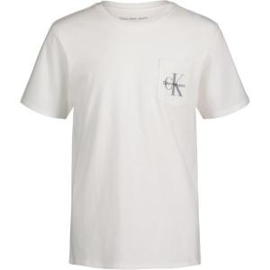 imageCalvin Klein Boys Short Sleeve Pocket Logo Crew Neck TShirt Soft Comfortable Relaxed FitClassic White