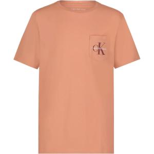 imageCalvin Klein Boys Short Sleeve Pocket Logo Crew Neck TShirt Soft Comfortable Relaxed FitClay