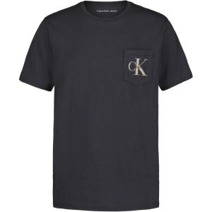 imageCalvin Klein Boys Short Sleeve Pocket Logo Crew Neck TShirt Soft Comfortable Relaxed FitHemisphere Blue