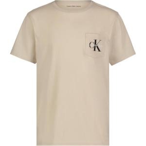 imageCalvin Klein Boys Short Sleeve Pocket Logo Crew Neck TShirt Soft Comfortable Relaxed FitOatmeal