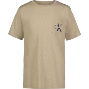 imageCalvin Klein Boys Short Sleeve Pocket Logo Crew Neck TShirt Soft Comfortable Relaxed FitSafari Heather