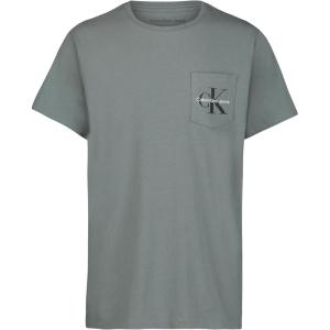 imageCalvin Klein Boys Short Sleeve Pocket Logo Crew Neck TShirt Soft Comfortable Relaxed FitStormy Sea