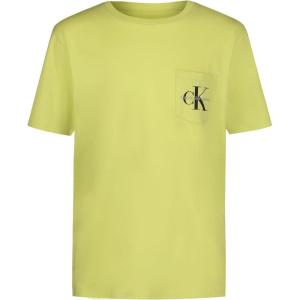 imageCalvin Klein Boys Short Sleeve Pocket Logo Crew Neck TShirt Soft Comfortable Relaxed FitSunny Lime