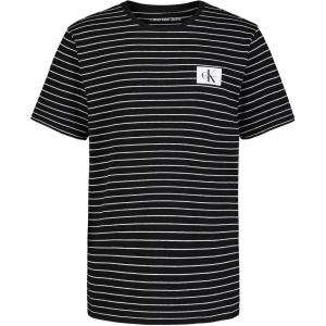 imageCalvin Klein Boys Short Sleeve Striped Crew Neck TShirt Soft Comfortable Relaxed FitLinear Stripe Black