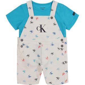 imageCalvin Klein babyboys 2 Pieces Shortall SetBright White Printed