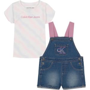 imageCalvin Klein babyboys 2 Pieces Shortall SetBright WhiteMedium Wash