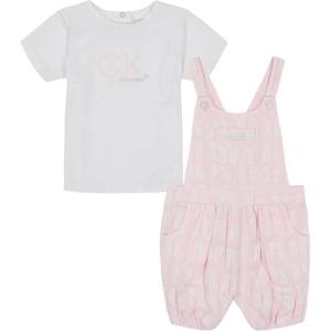 imageCalvin Klein babyboys 2 Pieces Shortall SetBritght WhitePale Lilac